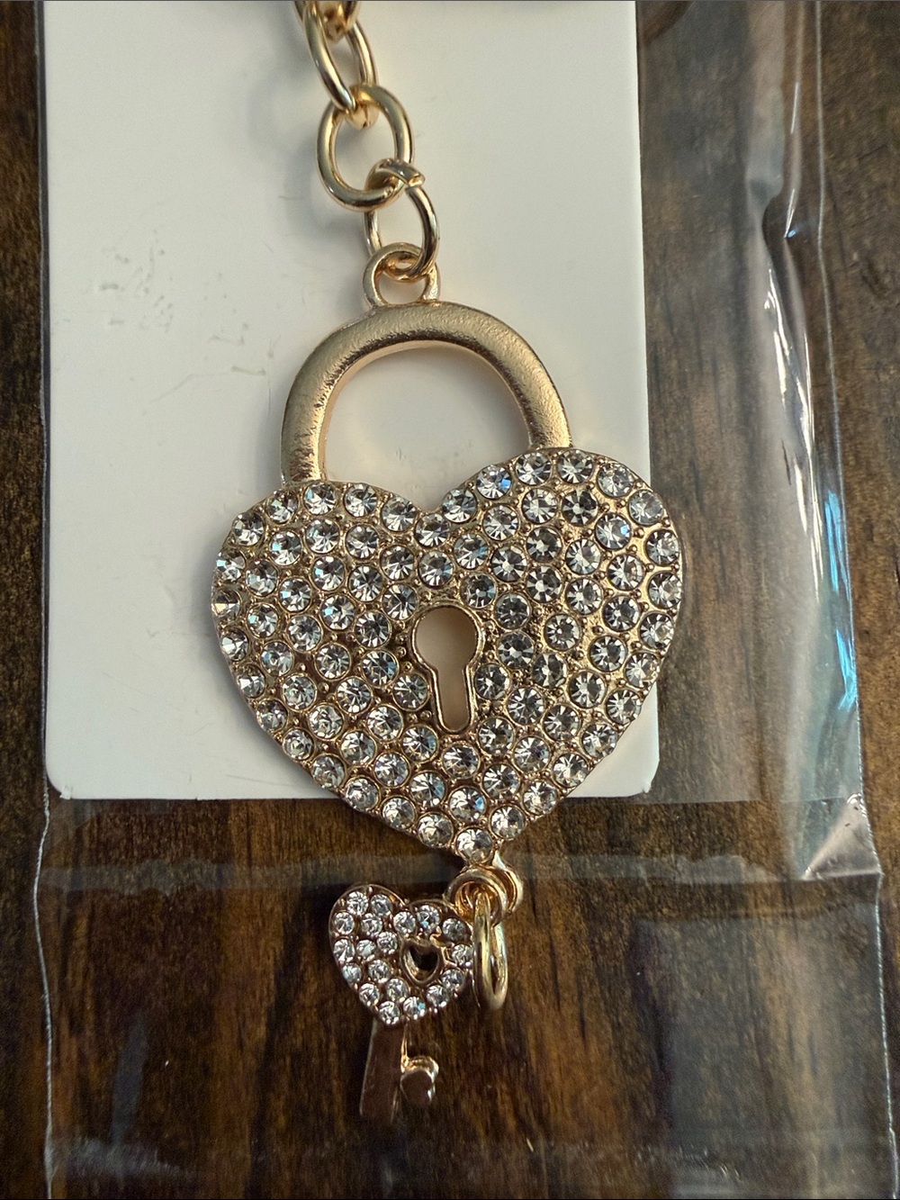 ItGirl Gold Tone Rhinestone Crystal Heart Lock Keychain Charm